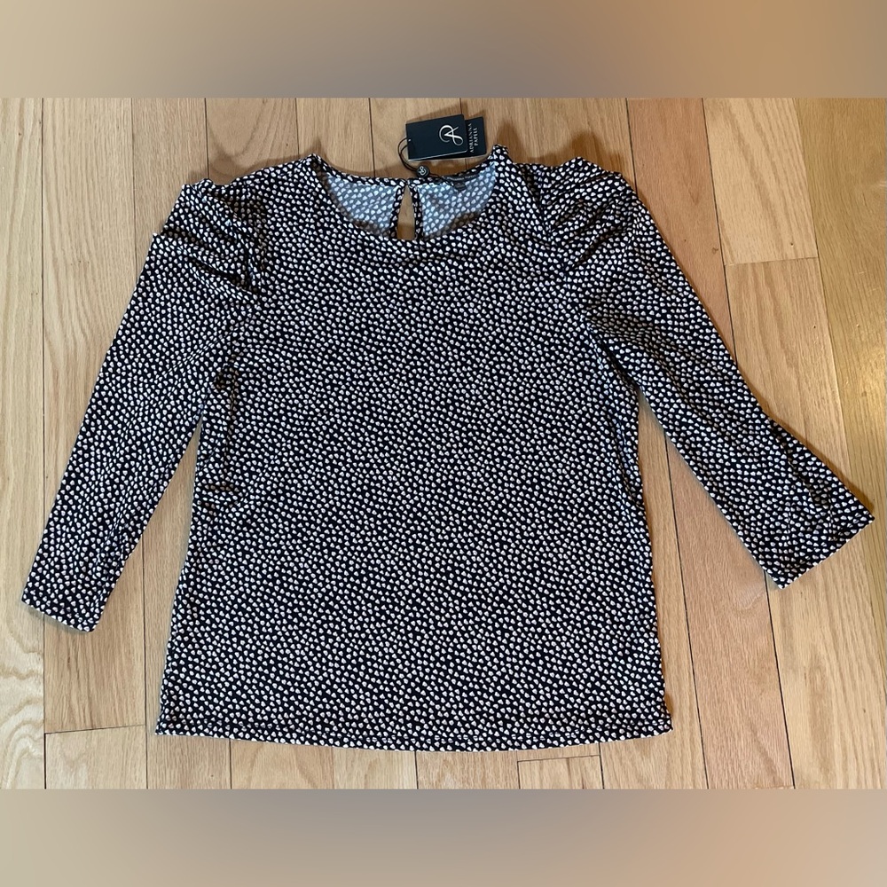 Adrianna Papell Women's Puff Sleeves Top, NWT, Medium, Black Pattern, MSRP $69